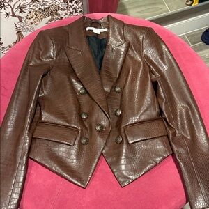 Veronica Beard Chocolate Croc-Embossed Blazer